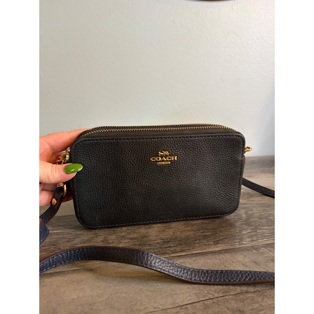 Coach Kira Crossbody Bag Black Pebbled Leather Gold Hardware - Picture 2 of 8